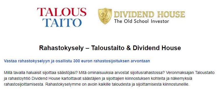 Rahastokysely – Taloustaito & Dividend House